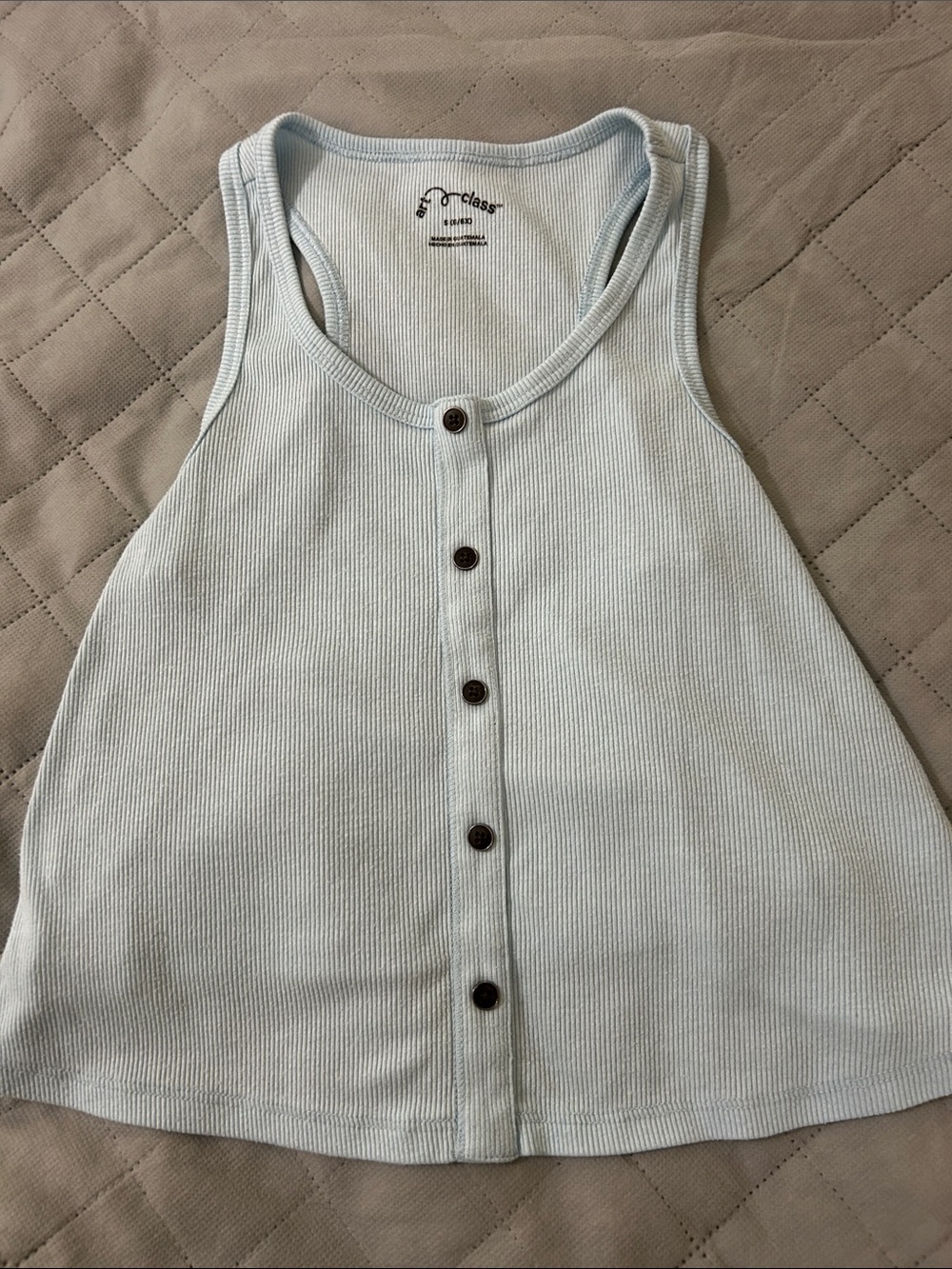 Classic Pale Blue Ribbed Button Tank